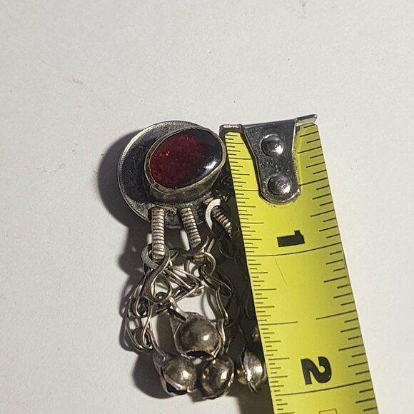 Vintage Coin Silver Oval Red Glass Stone Button Cover Tribal - Picture 4 of 5